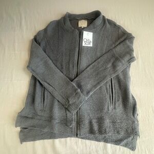 Chaser Women's Textured Knit Zip Up Bomber Jacket Grey Cotton Made in USA NWT L
